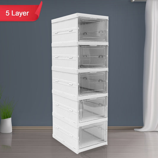 Stackable Multifunctional Storage, for Clothes Foldable Drawer Shelf Basket Utility Cart Rack Storage Organizer Cart for Kitchen, Pantry Closet, Bedroom, Bathroom, Laundry (5 Layer / 1 Pc) - infinityexculsivestore.com