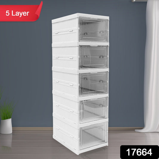 Stackable Multifunctional Storage, for Clothes Foldable Drawer Shelf Basket Utility Cart Rack Storage Organizer Cart for Kitchen, Pantry Closet, Bedroom, Bathroom, Laundry (5 Layer / 1 Pc) - infinityexculsivestore.com