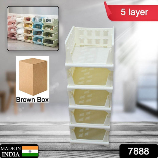 5 Layer Stackable Multifunctional Storage,for Clothes Foldable Drawer Shelf Basket Utility Cart Rack Storage Organizer Cart for Kitchen, Pantry Closet, Bedroom, Bathroom, Laundry (5 Layer 1 Pc) - infinityexculsivestore.com