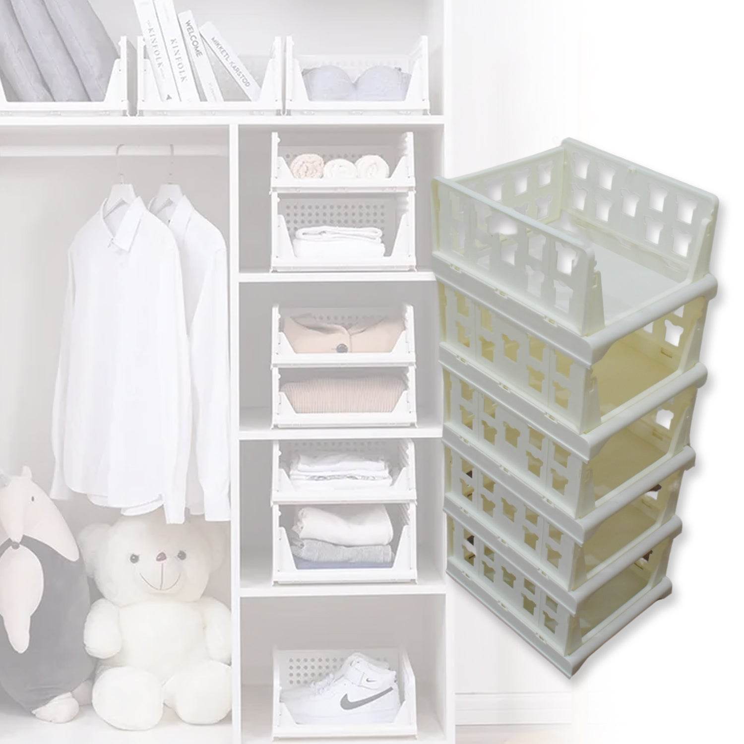 5 Layer Stackable Multifunctional Storage,for Clothes Foldable Drawer Shelf Basket Utility Cart Rack Storage Organizer Cart for Kitchen, Pantry Closet, Bedroom, Bathroom, Laundry (5 Layer 1 Pc) - infinityexculsivestore.com