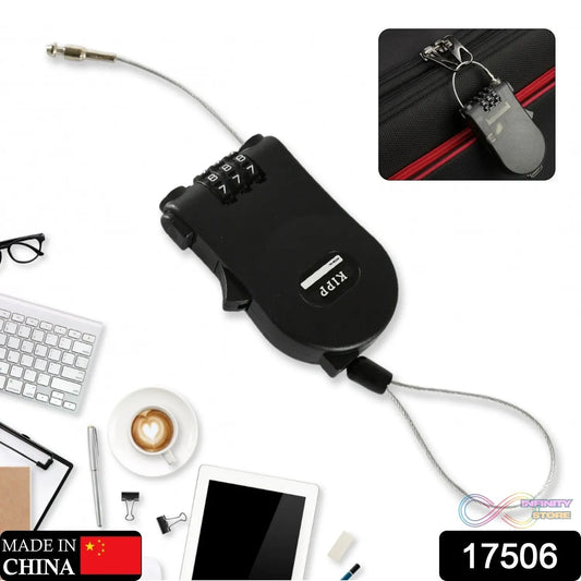 Multifunctional cable lock with number code for travel, sports Etc. Retractable Wire Lock,Wire Black Shell Combination Password. - infinityexculsivestore.com