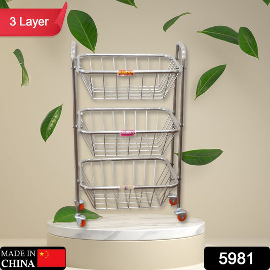 Multipurpose 3 Layer Stainless Steel Fruit & Vegetable 4 Stand Kitchen Trolley | Fruit Basket | Vegetable Basket | Onion Potato Rack For Kitchen | Vegetable Stand For Kitchen - infinityexculsivestore.com