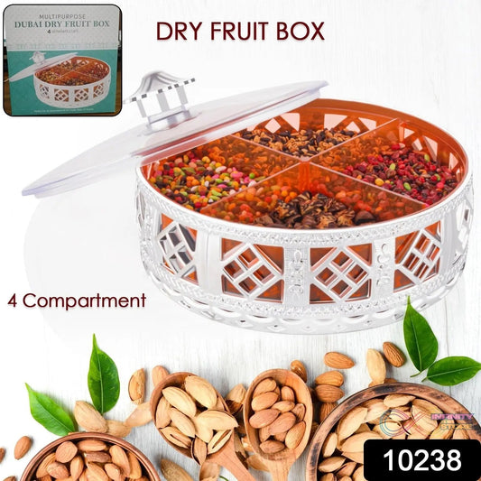 Multipurpose Dry Fruit Box 4 Section Dry Fruit Round Silver Gift Box (1 Pc) - infinityexculsivestore.com