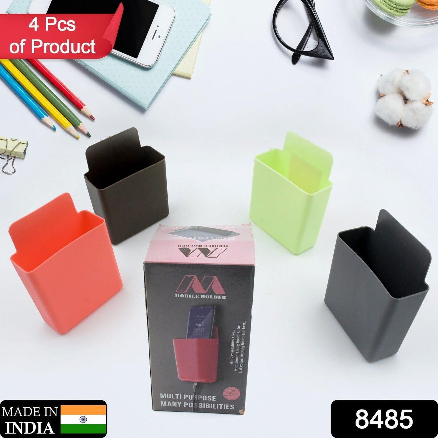 Multipurpose Plastic Wall Mounted Remote & Mobile Holder Stand – (Pack of 4) - infinityexculsivestore.com