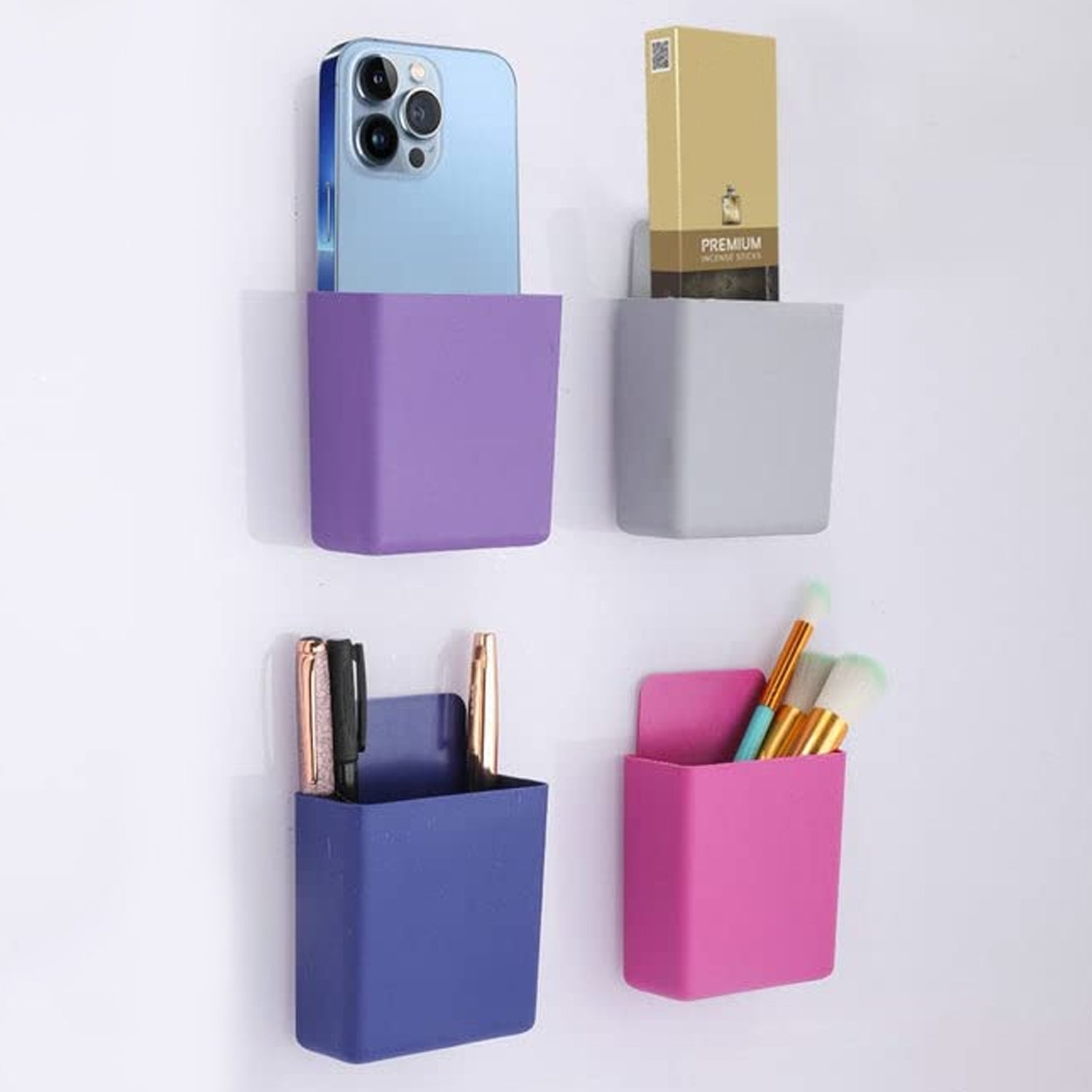Multipurpose Plastic Wall Mounted Remote & Mobile Holder Stand – (Pack of 4) - infinityexculsivestore.com