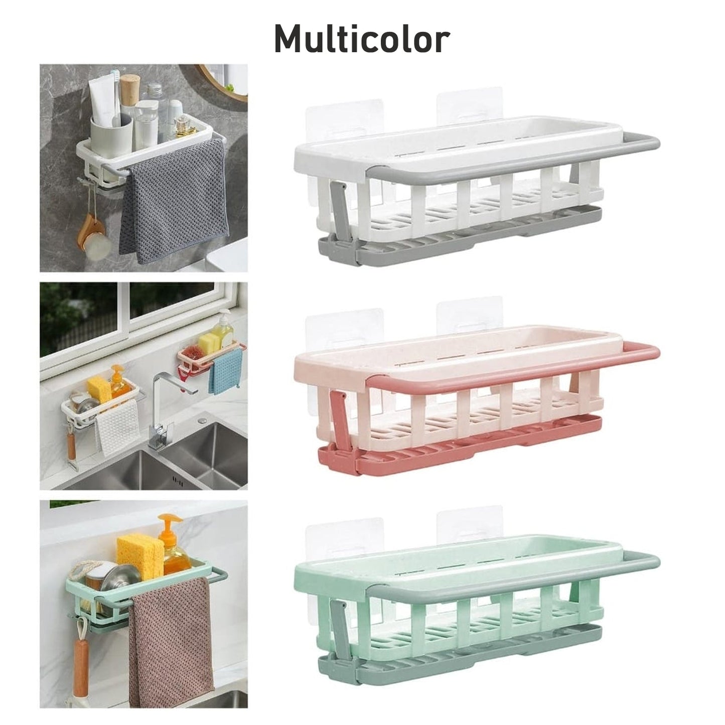 Multipurpose Platic Hanging Drain Rack Retractable Sponge Storage Hanging Rack With Adhesive Hook for Kitchen and Bathroom Dishcloth Holders Basket Drying Tray Organizer - infinityexculsivestore.com
