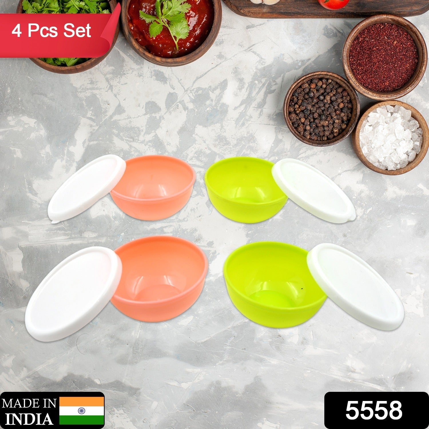 Multipurpose Small Round Plastic Bowl / Katori With Lid, Microwave Safe Reusable Lightweight Bowl, Dishwasher Safe Chutney Bowl (4 Pcs Set) - infinityexculsivestore.com