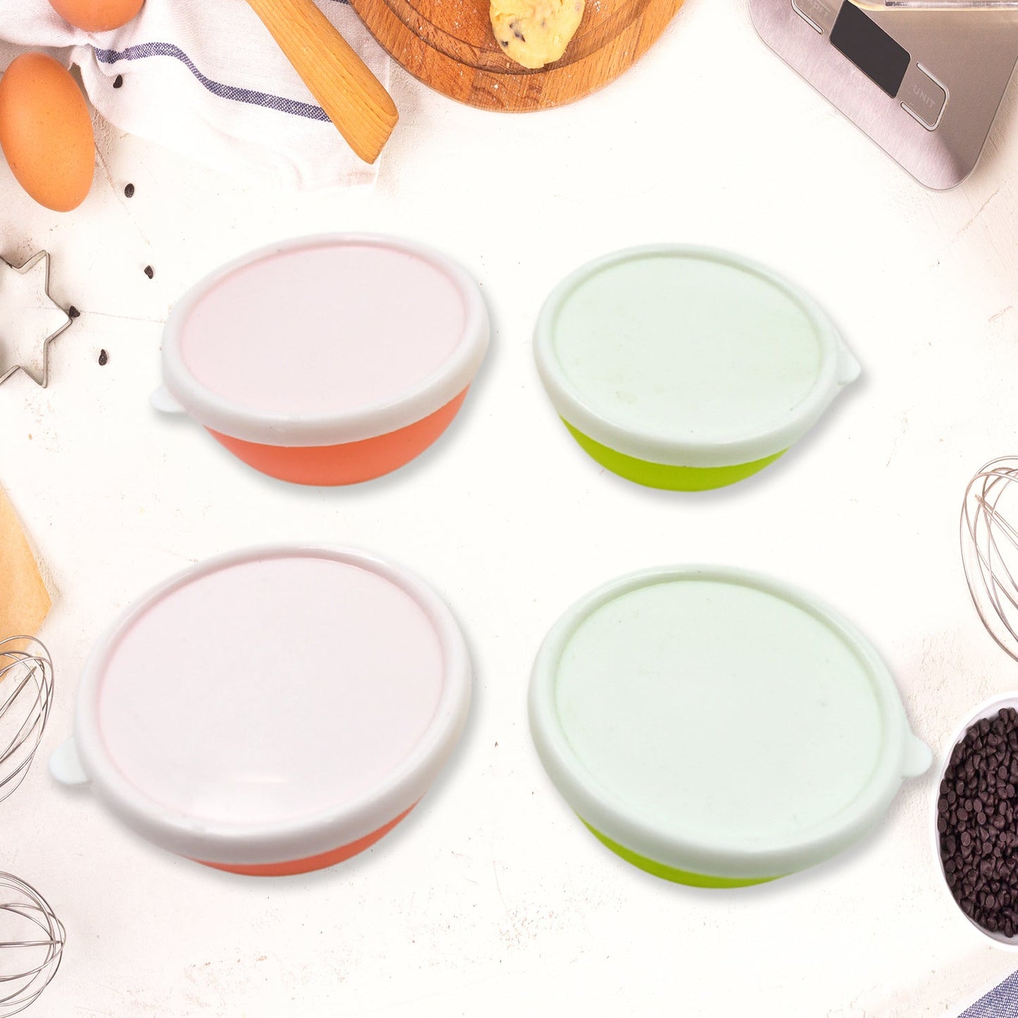 Multipurpose Small Round Plastic Bowl / Katori With Lid, Microwave Safe Reusable Lightweight Bowl, Dishwasher Safe Chutney Bowl (4 Pcs Set) - infinityexculsivestore.com