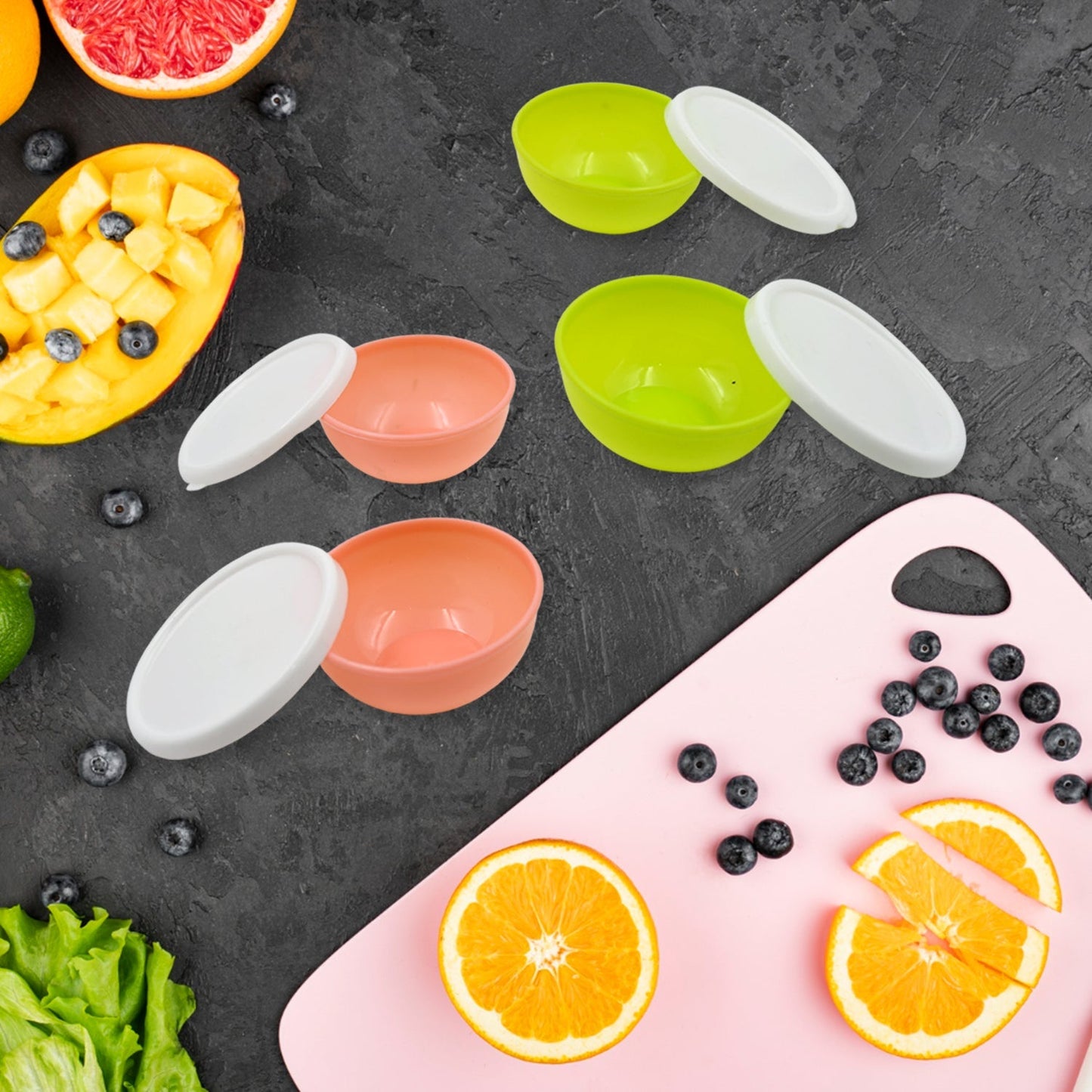 Multipurpose Small Round Plastic Bowl / Katori With Lid, Microwave Safe Reusable Lightweight Bowl, Dishwasher Safe Chutney Bowl (4 Pcs Set) - infinityexculsivestore.com