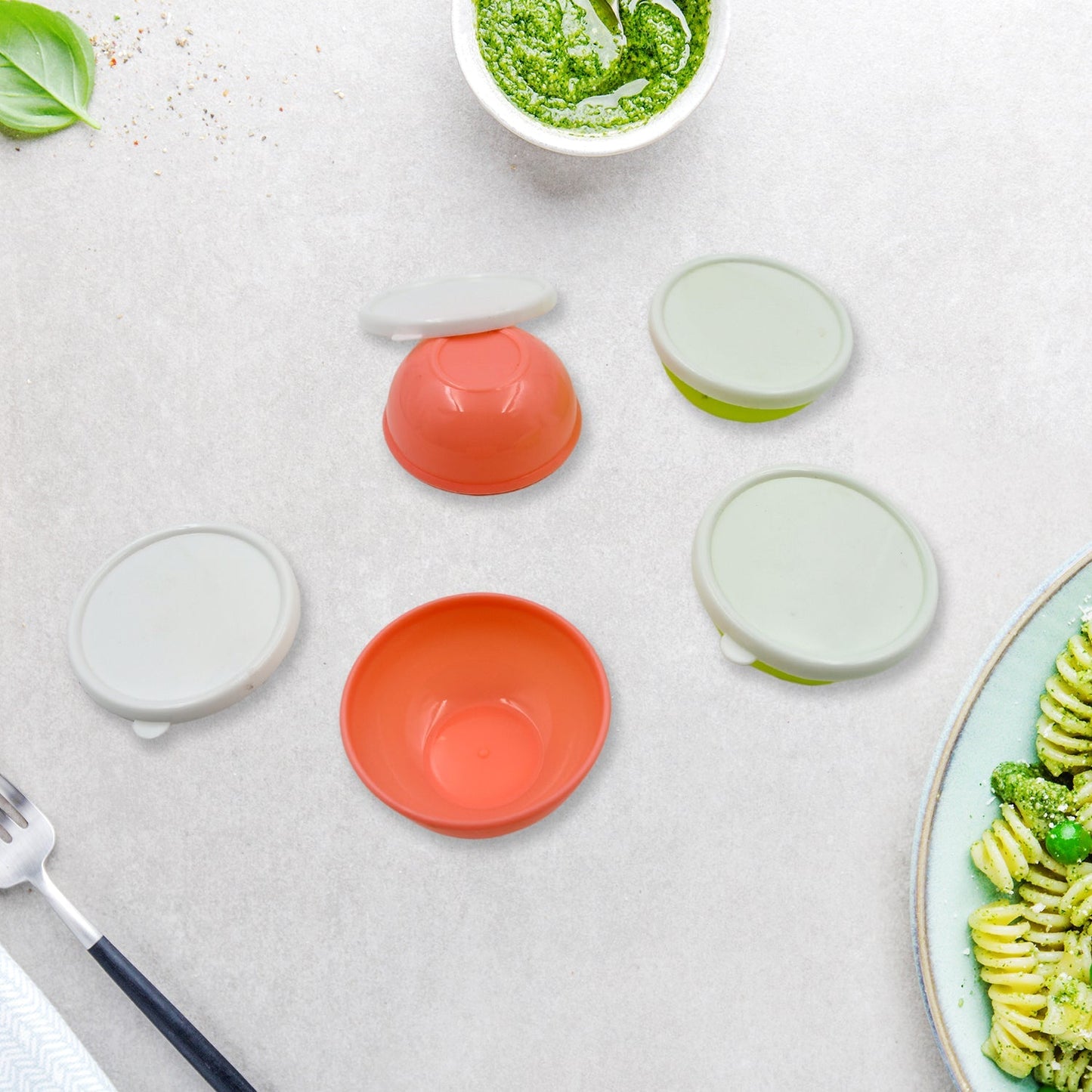 Multipurpose Small Round Plastic Bowl / Katori With Lid, Microwave Safe Reusable Lightweight Bowl, Dishwasher Safe Chutney Bowl (4 Pcs Set) - infinityexculsivestore.com