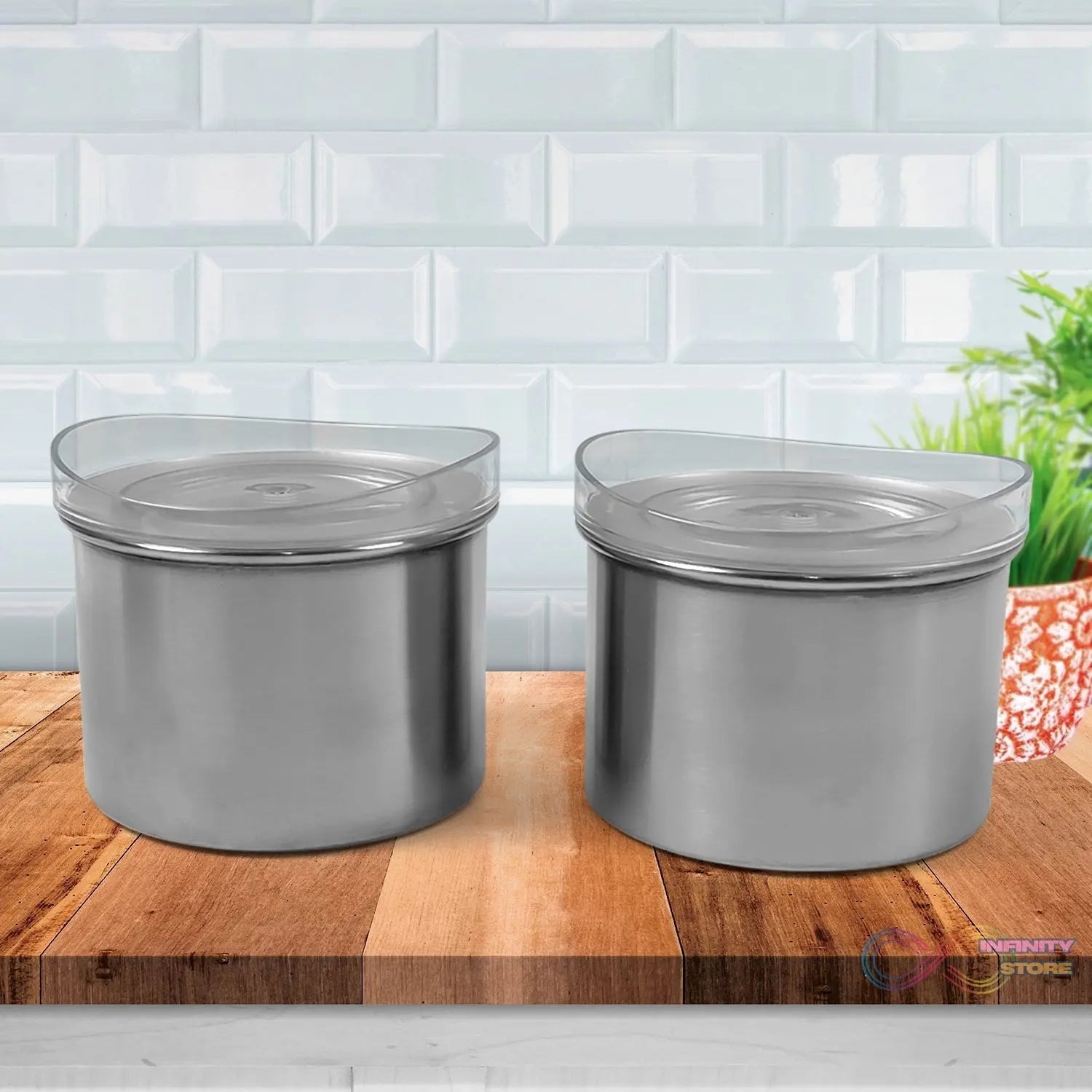 Multipurpose Stainless Steel Airtight Containers with See Through Lid (2 Pc / 500 ML) - infinityexculsivestore.com