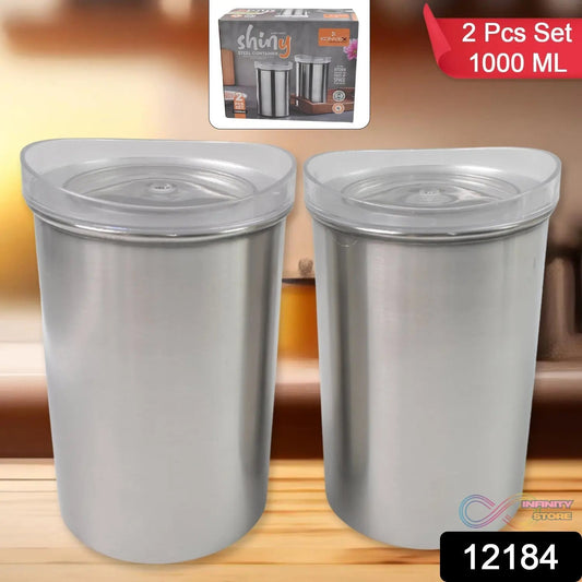 Multipurpose Stainless Steel Airtight Containers with See Through Lid (2 Pc Set / 1000 ML) - infinityexculsivestore.com