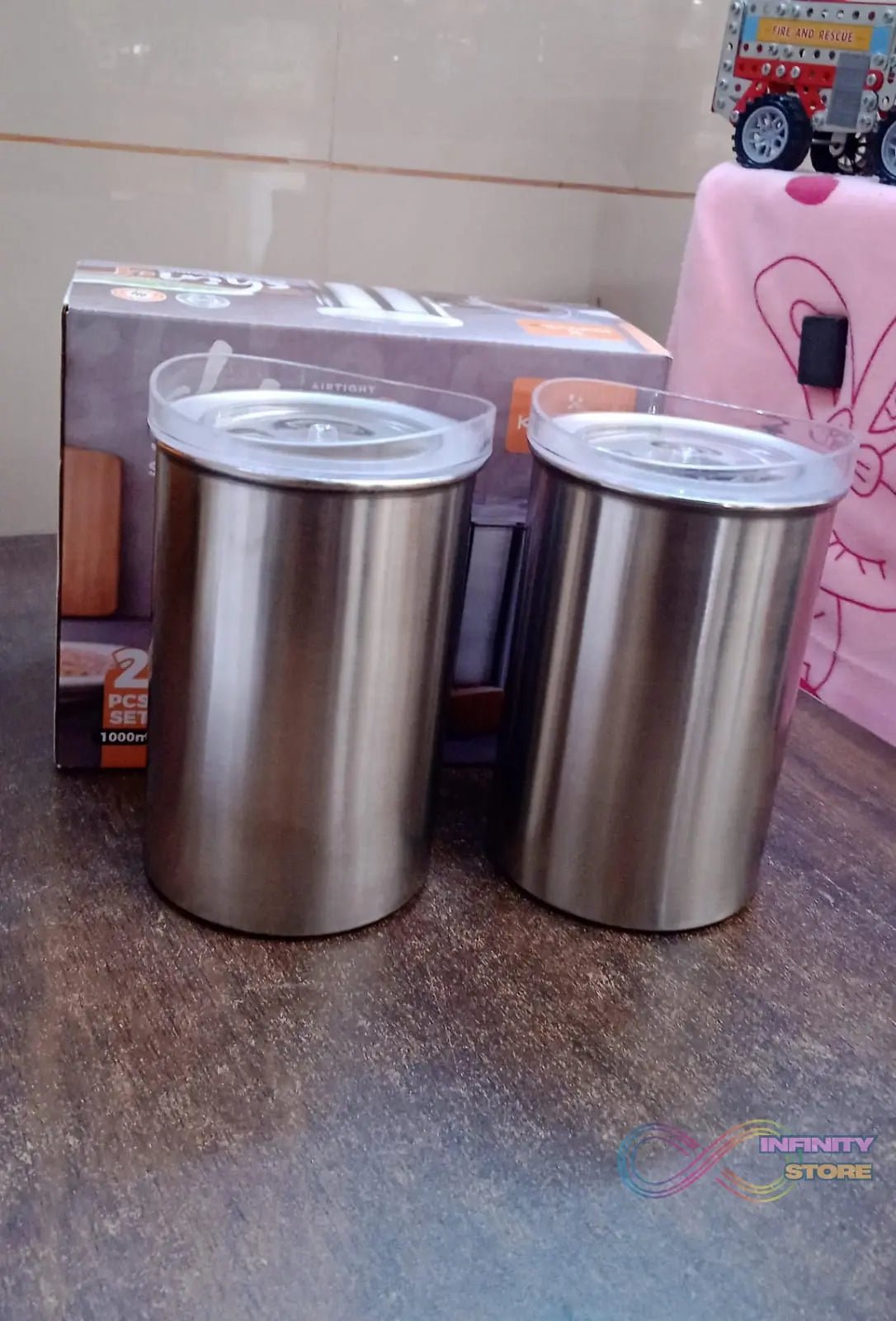 Multipurpose Stainless Steel Airtight Containers with See Through Lid (2 Pc Set / 1000 ML) - infinityexculsivestore.com