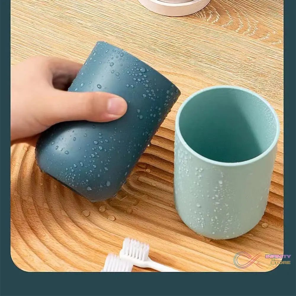 Multipurpose Wall Mount Toothbrush Holder Plastic Stand With 2 Cup (1 Set) - infinityexculsivestore.com