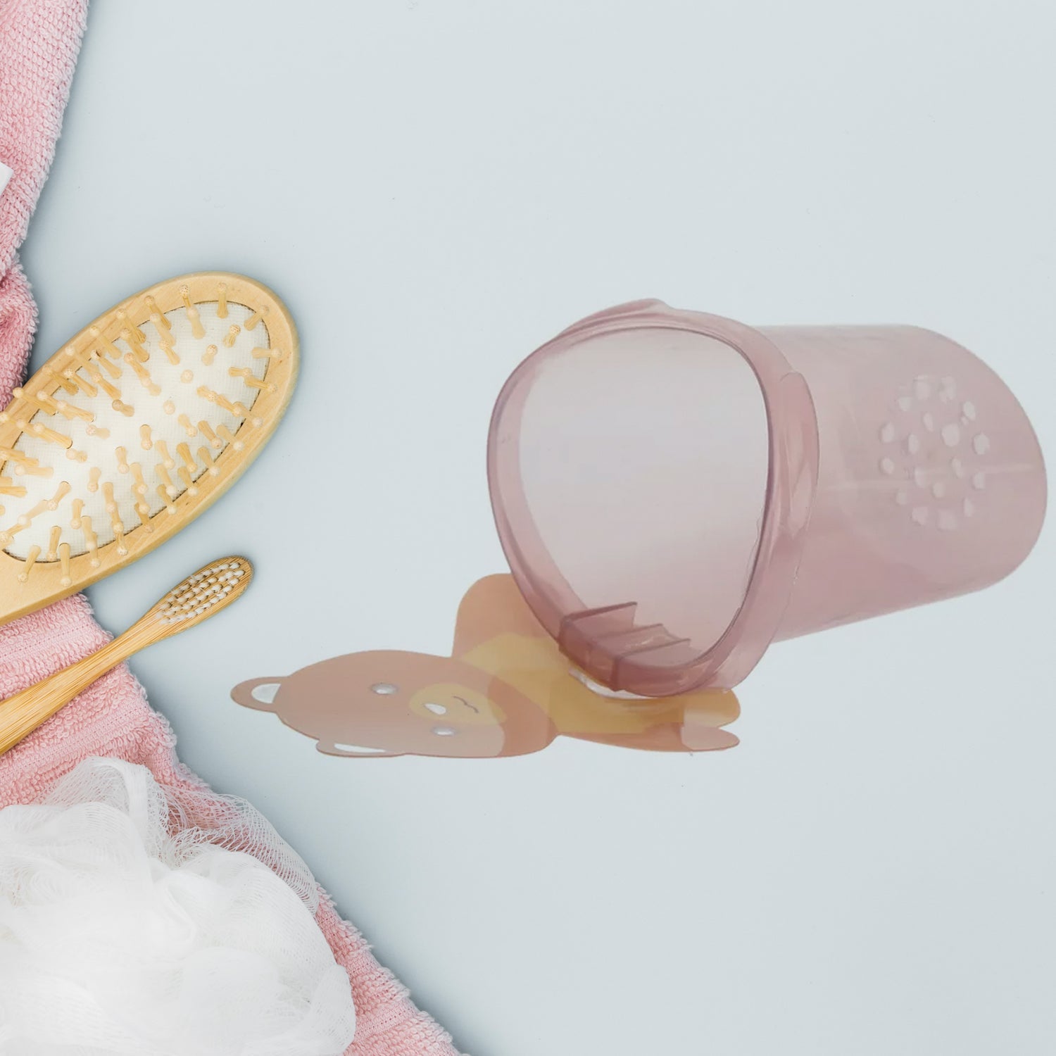 Multipurpose Wall Mount Toothbrush Holder Plastic Stand for Toothpaste, Comb, Brush, Cream, Lotion Kids Bathroom Cup Drain Waterproof Self - Adhesive, Teddy Bear - infinityexculsivestore.com