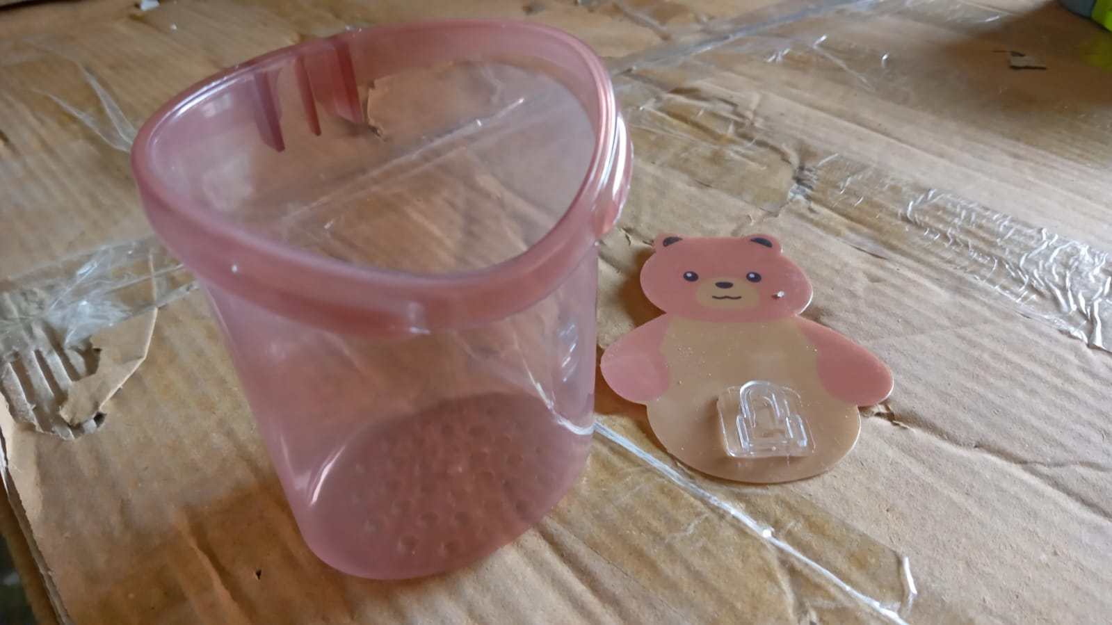 Multipurpose Wall Mount Toothbrush Holder Plastic Stand for Toothpaste, Comb, Brush, Cream, Lotion Kids Bathroom Cup Drain Waterproof Self - Adhesive, Teddy Bear - infinityexculsivestore.com