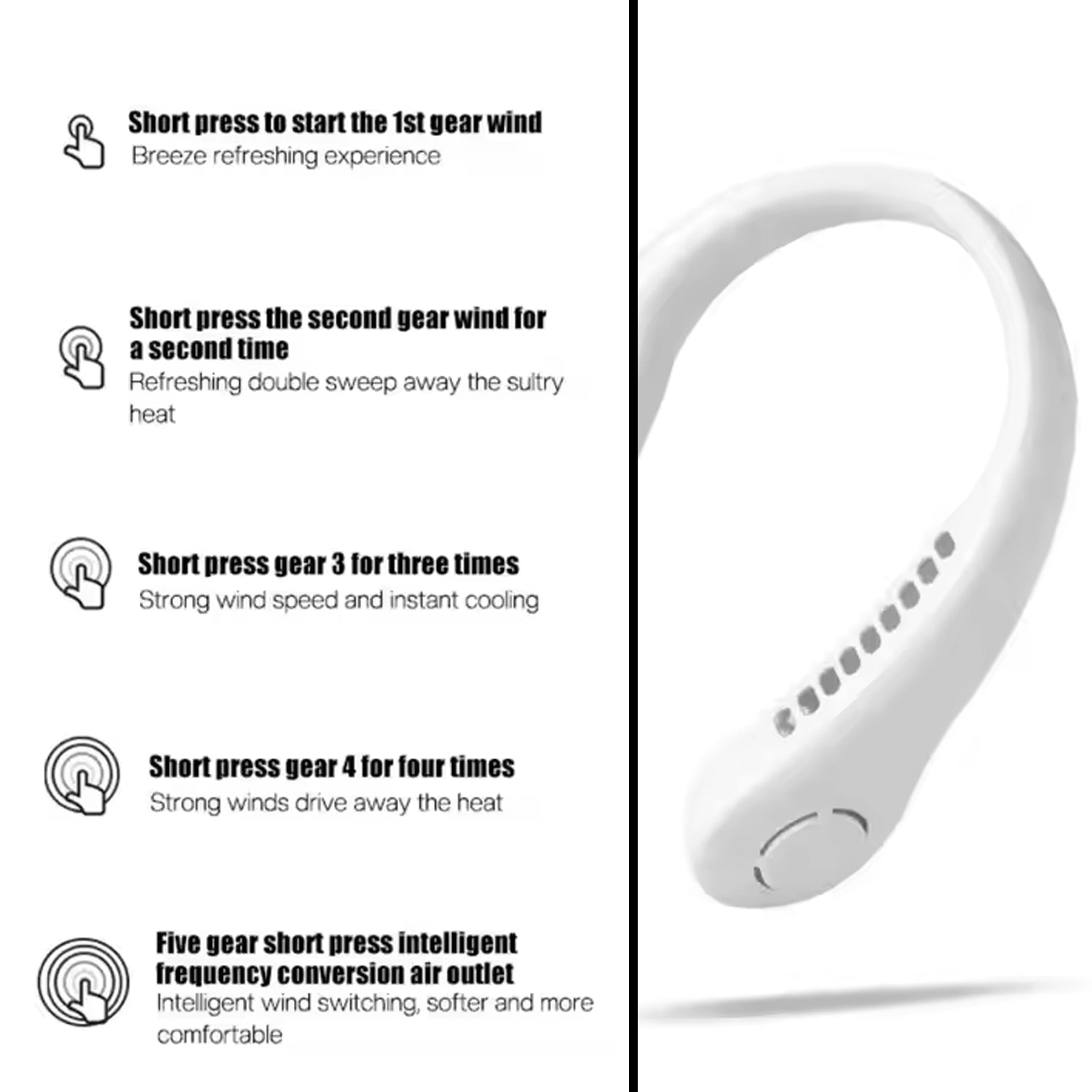 Neck Fan, Portable and Wearable Personal Fan, USB Rechargeable, Headphone Design, Neckband Fan with 3 Speeds, suitable for outdoor family sports travel - infinityexculsivestore.com