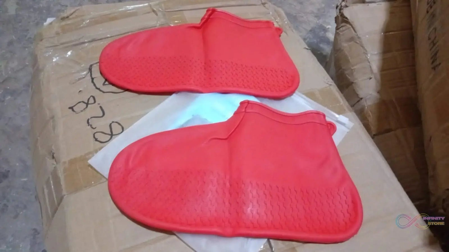 Non - Slip Silicone Rain Reusable Anti skid Waterproof Fordable Boot Shoe Cover (Medium Size / 1 Pair / Red) - infinityexculsivestore.com