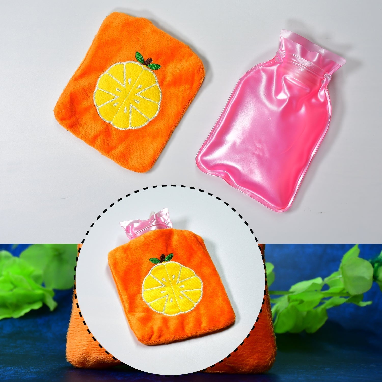 Orange small Hot Water Bag with Cover for Pain Relief, Neck, Shoulder Pain and Hand, Feet Warmer, Menstrual Cramps. - infinityexculsivestore.com