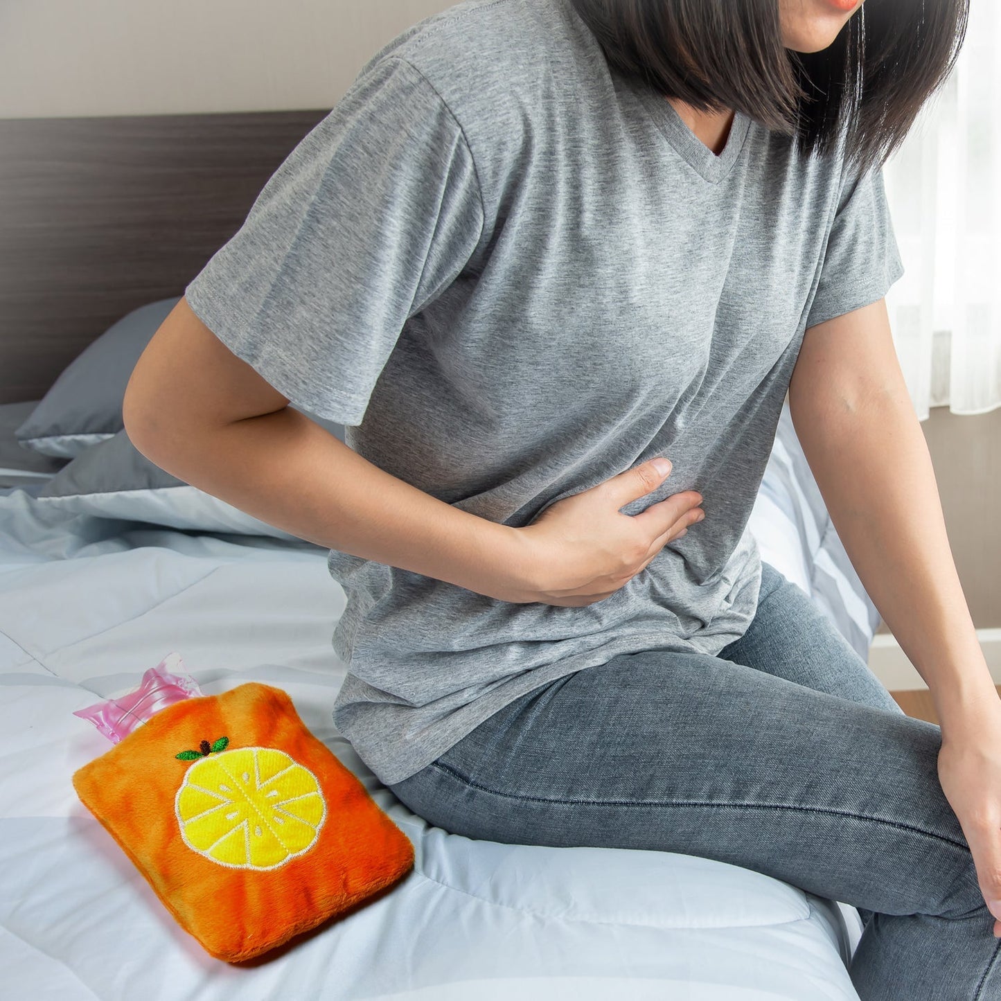 Orange small Hot Water Bag with Cover for Pain Relief, Neck, Shoulder Pain and Hand, Feet Warmer, Menstrual Cramps. - infinityexculsivestore.com