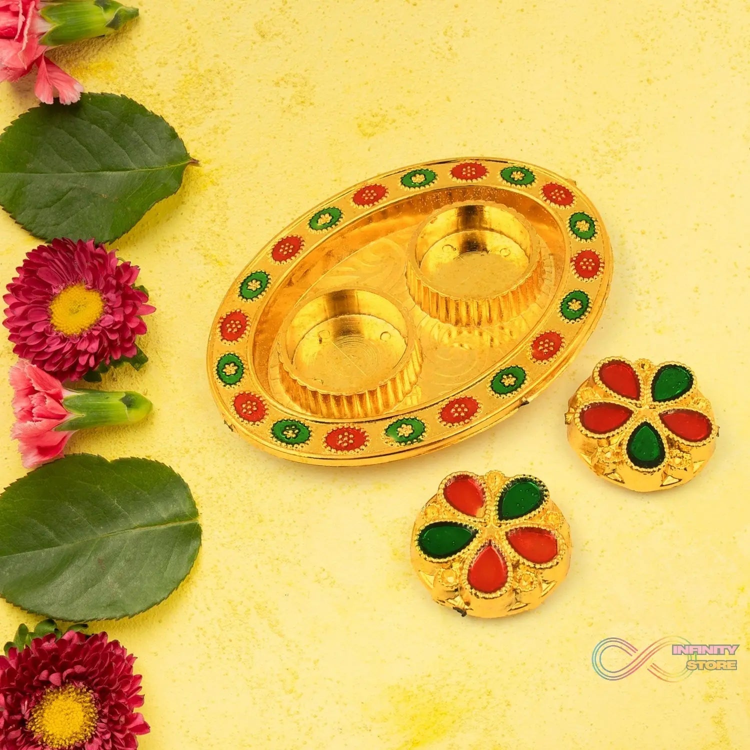 Oval Shape Special Puja Thali (1 Pc / Mix Design) - infinityexculsivestore.com