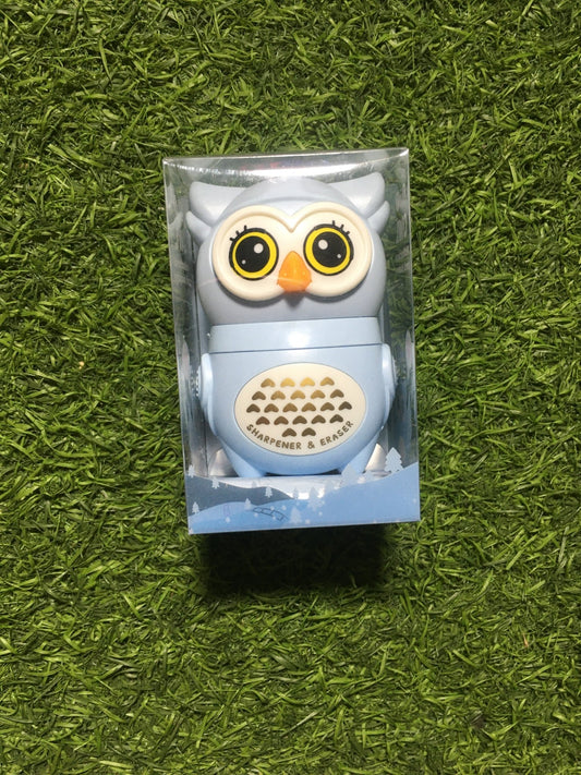 Owl Theme Pencil Sharpner and Eraser 2 in 1 Combo For Kids (Blue) - infinityexculsivestore.com