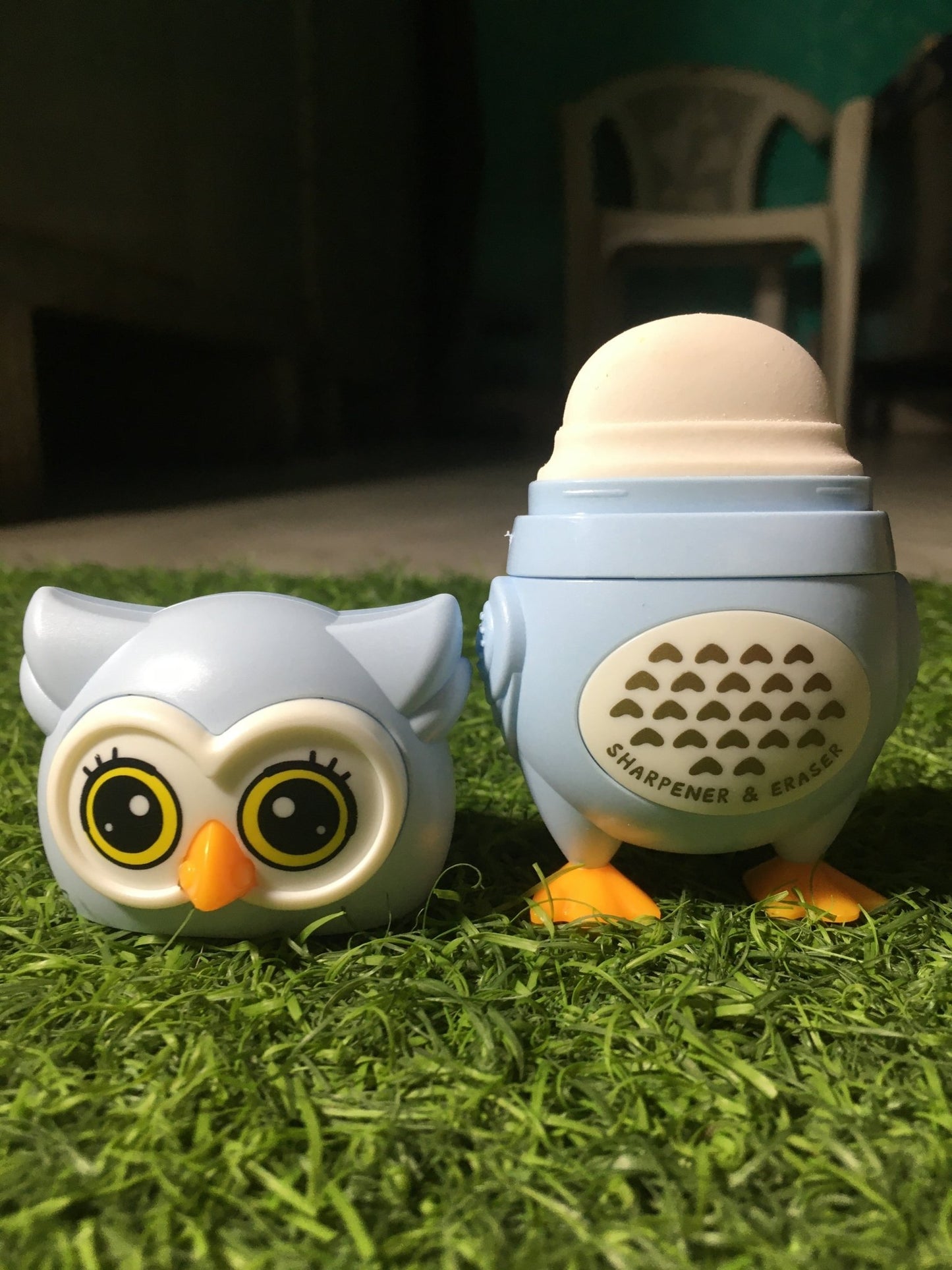 Owl Theme Pencil Sharpner and Eraser 2 in 1 Combo For Kids (Blue) - infinityexculsivestore.com