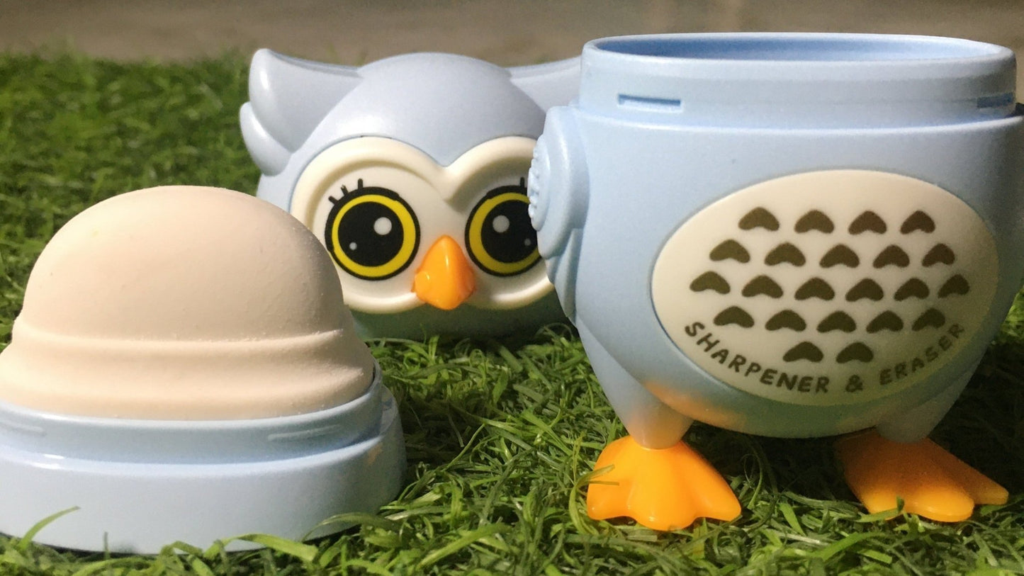 Owl Theme Pencil Sharpner and Eraser 2 in 1 Combo For Kids (Blue) - infinityexculsivestore.com