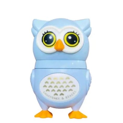 Owl Theme Pencil Sharpner and Eraser 2 in 1 Combo For Kids (Blue) - infinityexculsivestore.com
