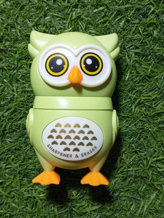 Owl Theme Pencil Sharpner and Eraser 2 in 1 Combo For Kids (Green) - infinityexculsivestore.com