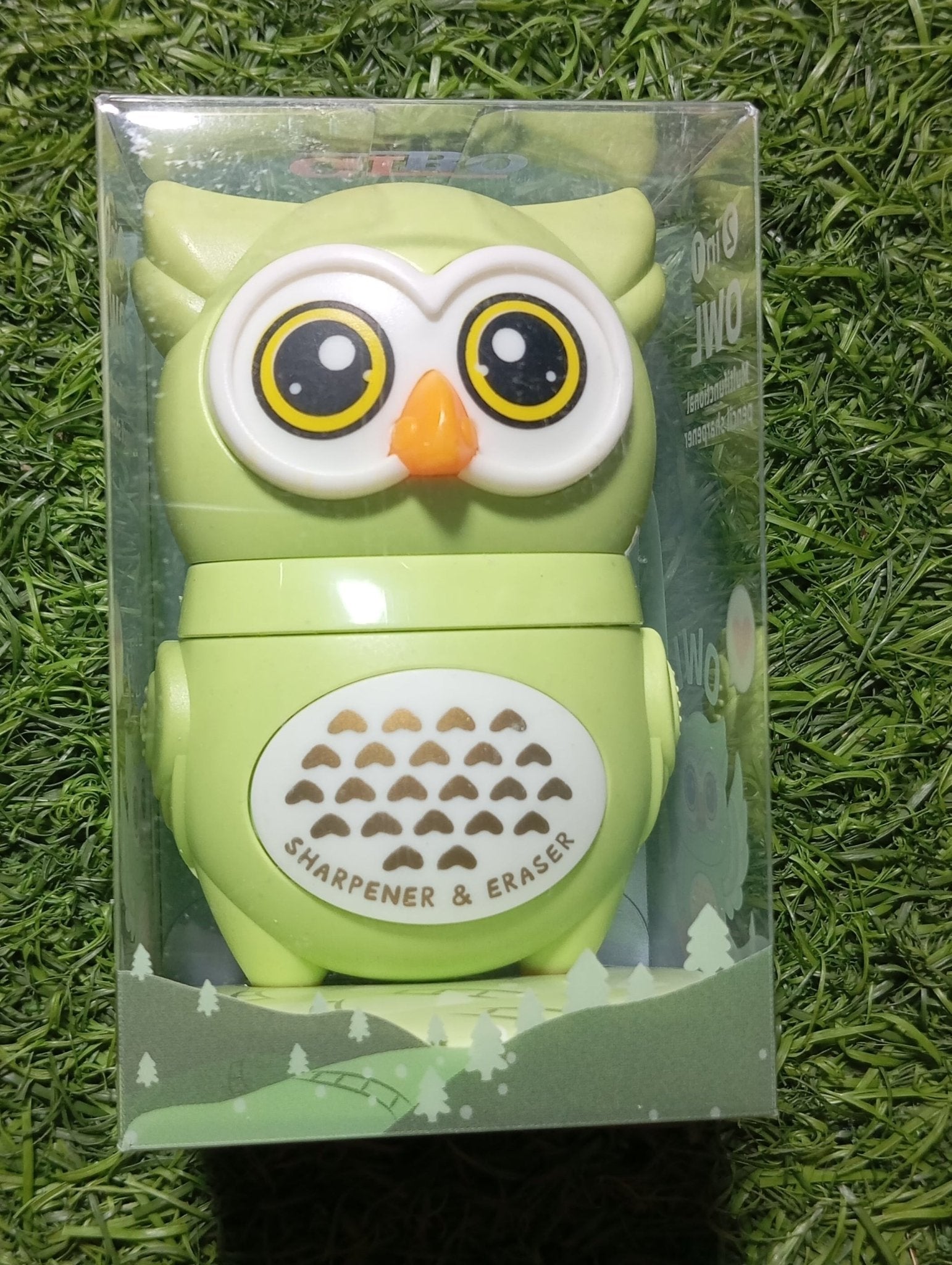 Owl Theme Pencil Sharpner and Eraser 2 in 1 Combo For Kids (Green) - infinityexculsivestore.com