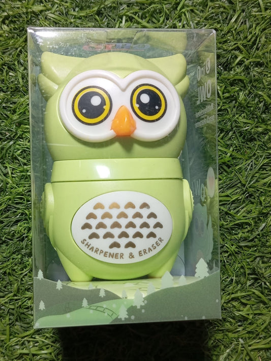 Owl Theme Pencil Sharpner and Eraser 2 in 1 Combo For Kids (Green) - infinityexculsivestore.com