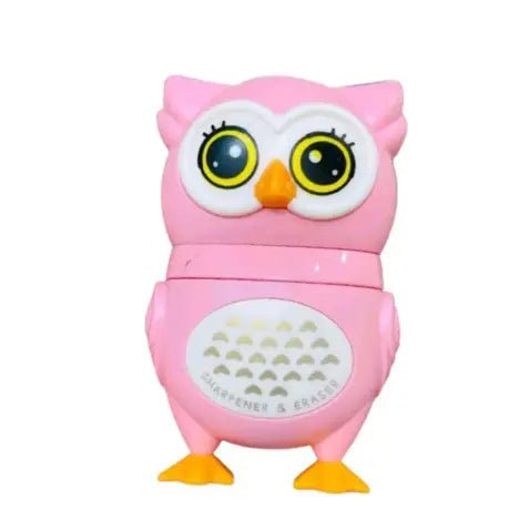 Owl Theme Pencil Sharpner and Eraser 2 in 1 Combo For Kids (Pink) - infinityexculsivestore.com