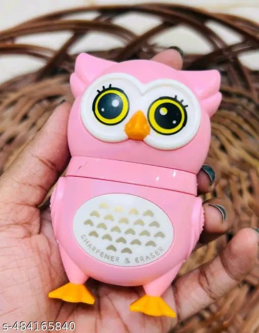 Owl Theme Pencil Sharpner and Eraser 2 in 1 Combo For Kids (Pink) - infinityexculsivestore.com