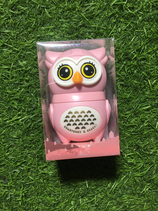Owl Theme Pencil Sharpner and Eraser 2 in 1 Combo For Kids (Pink) - infinityexculsivestore.com