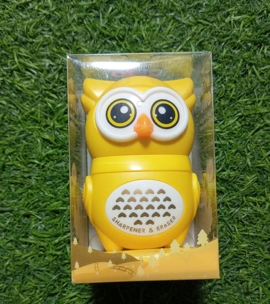 Owl Theme Pencil Sharpner and Eraser 2 in 1 Combo For Kids (Yellow) - infinityexculsivestore.com