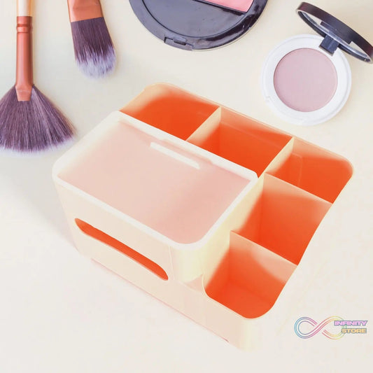 Tissue Paper Storage Holder, Stationery Storage Remote Control, Decorative Pen, Pencil, Napkin, Mobile Phone Multi - Function Desk Storage Organizer for Home and Office (6 Compartment) - infinityexculsivestore.com