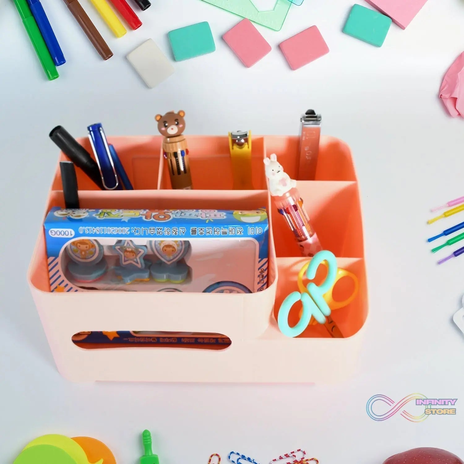 Tissue Paper Storage Holder, Stationery Storage Remote Control, Decorative Pen, Pencil, Napkin, Mobile Phone Multi - Function Desk Storage Organizer for Home and Office (6 Compartment) - infinityexculsivestore.com