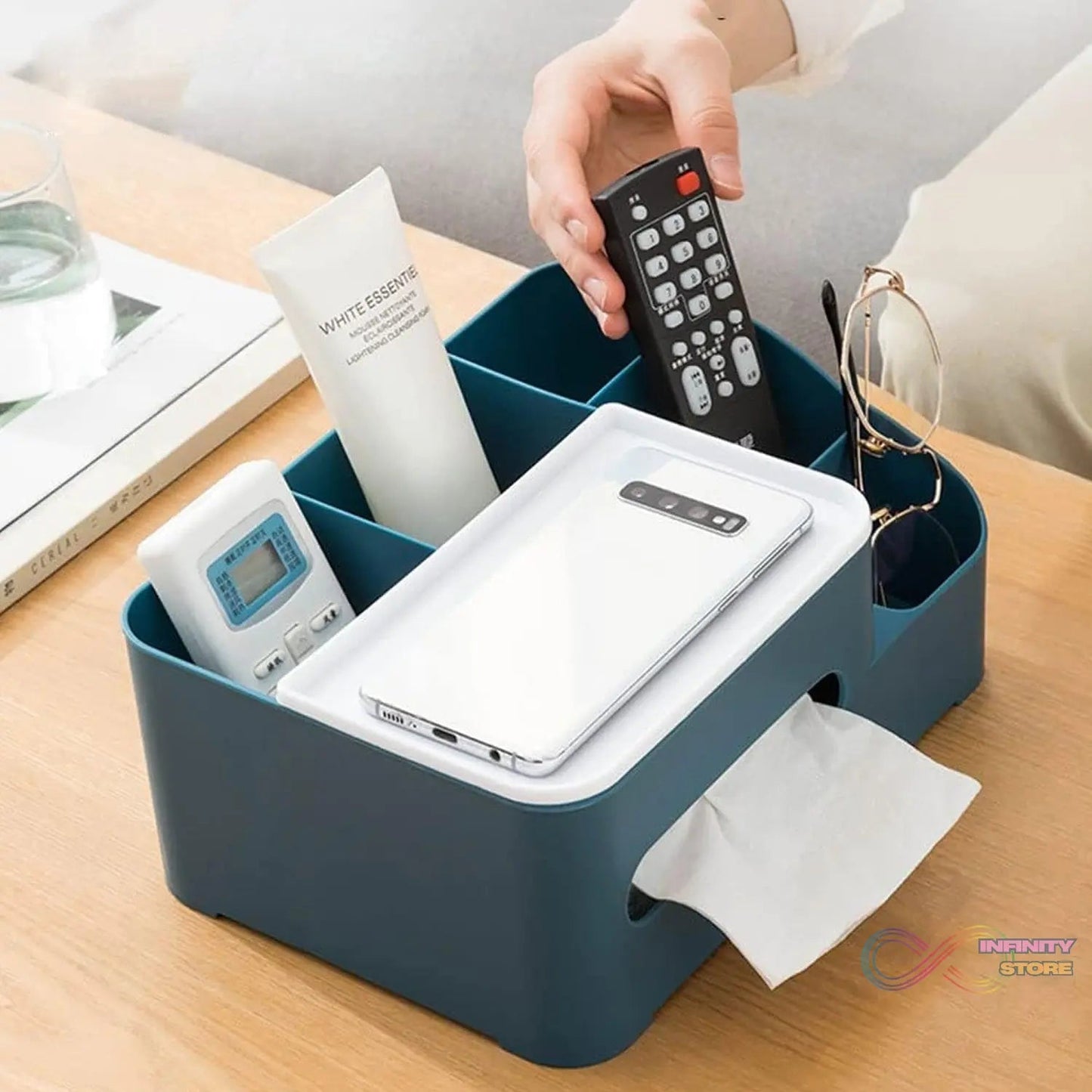 Tissue Paper Storage Holder, Stationery Storage Remote Control, Decorative Pen, Pencil, Napkin, Mobile Phone Multi - Function Desk Storage Organizer for Home and Office (6 Compartment) - infinityexculsivestore.com