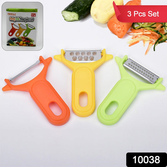 Peeler Slicers Shredders for Fruits and Vegetables, Cutter, Grater Kitchen Helper, Potato Fruits Peeler, Stainless Steel Sharp Blade with Non - Slip HandleΒ (3 Pcs Set) - infinityexculsivestore.com