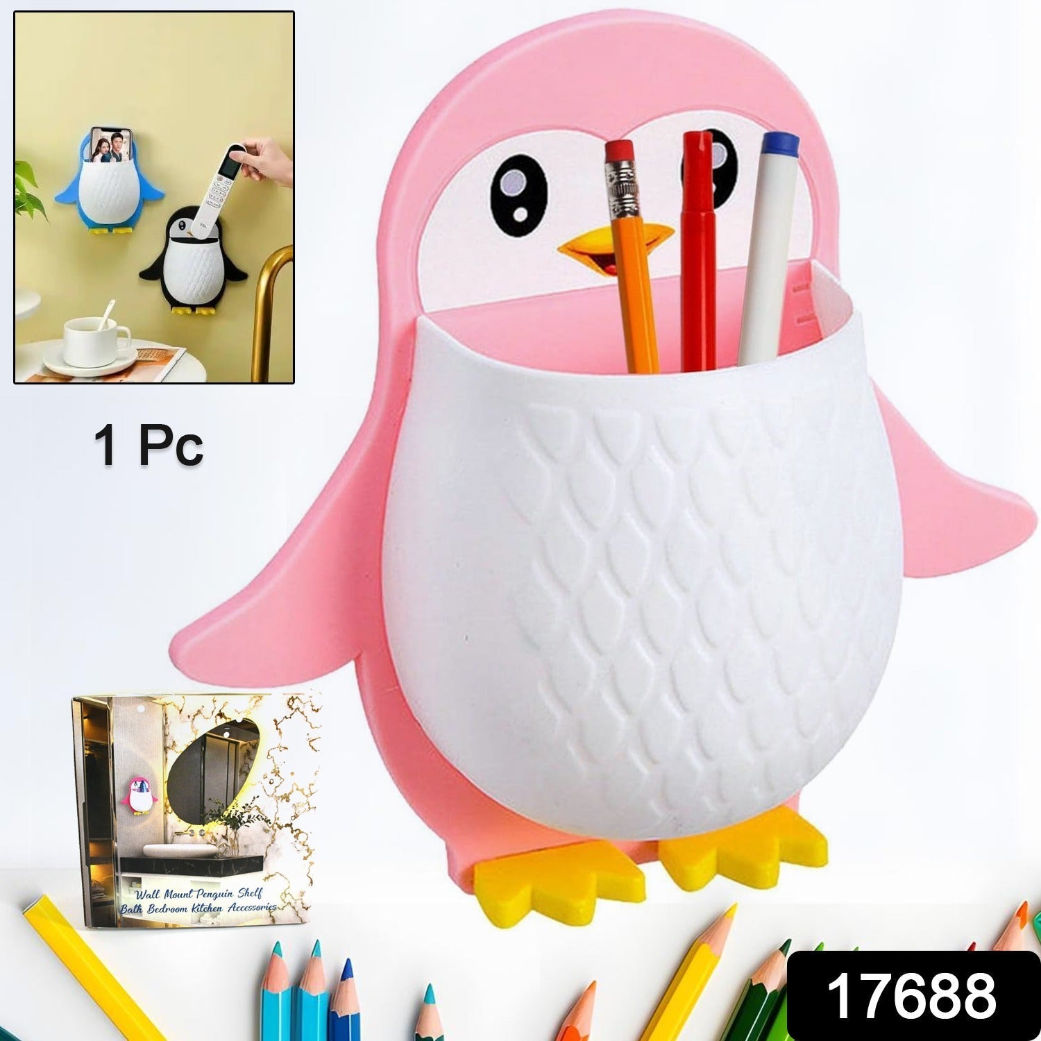 Penguin Storage Box, Adhesive Remote Case, Electric Toothbrushes Holder, Universal Controller Holder, Wall Nightstand, Office Plastic Wall Mount - infinityexculsivestore.com
