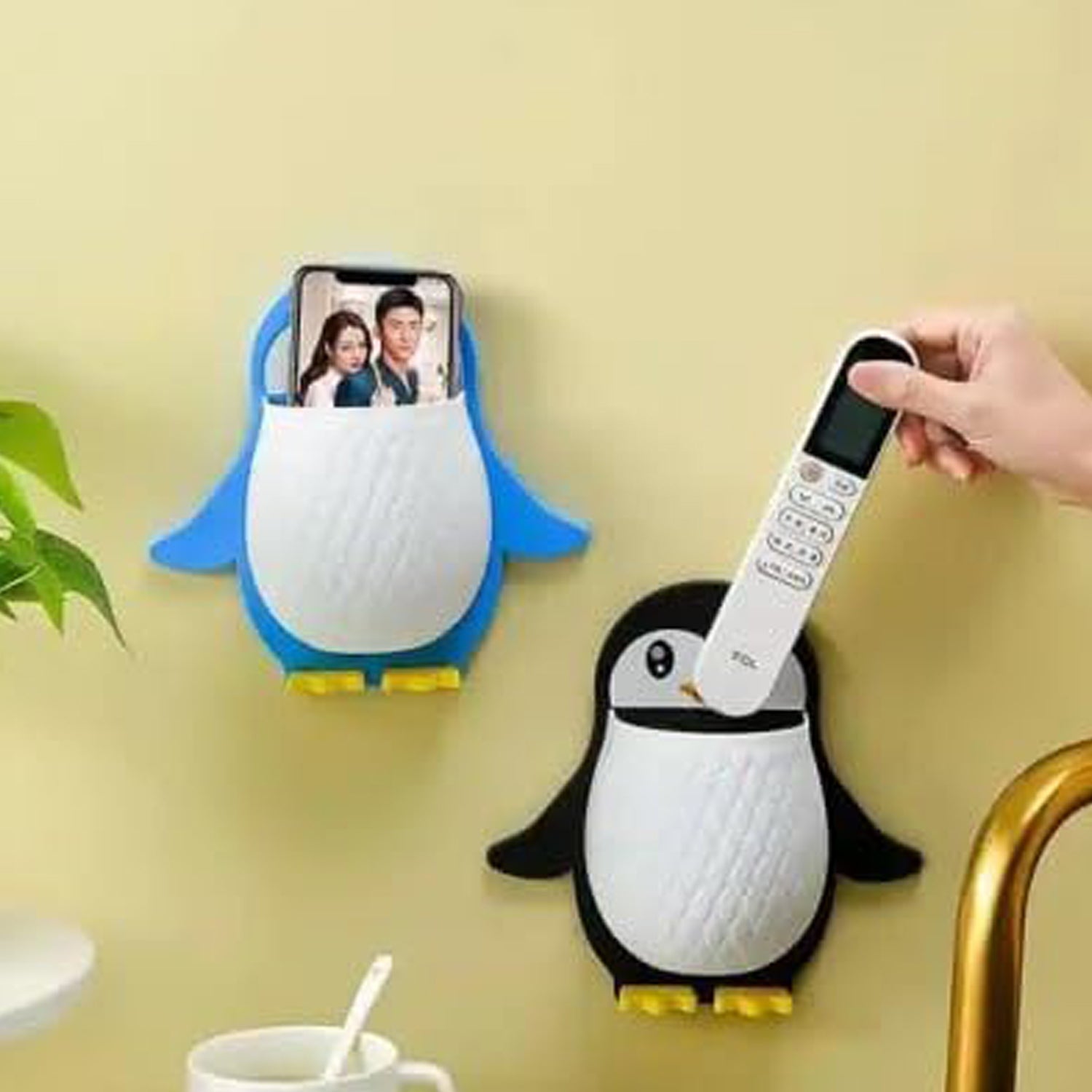 Penguin Storage Box, Adhesive Remote Case, Electric Toothbrushes Holder, Universal Controller Holder, Wall Nightstand, Office Plastic Wall Mount - infinityexculsivestore.com
