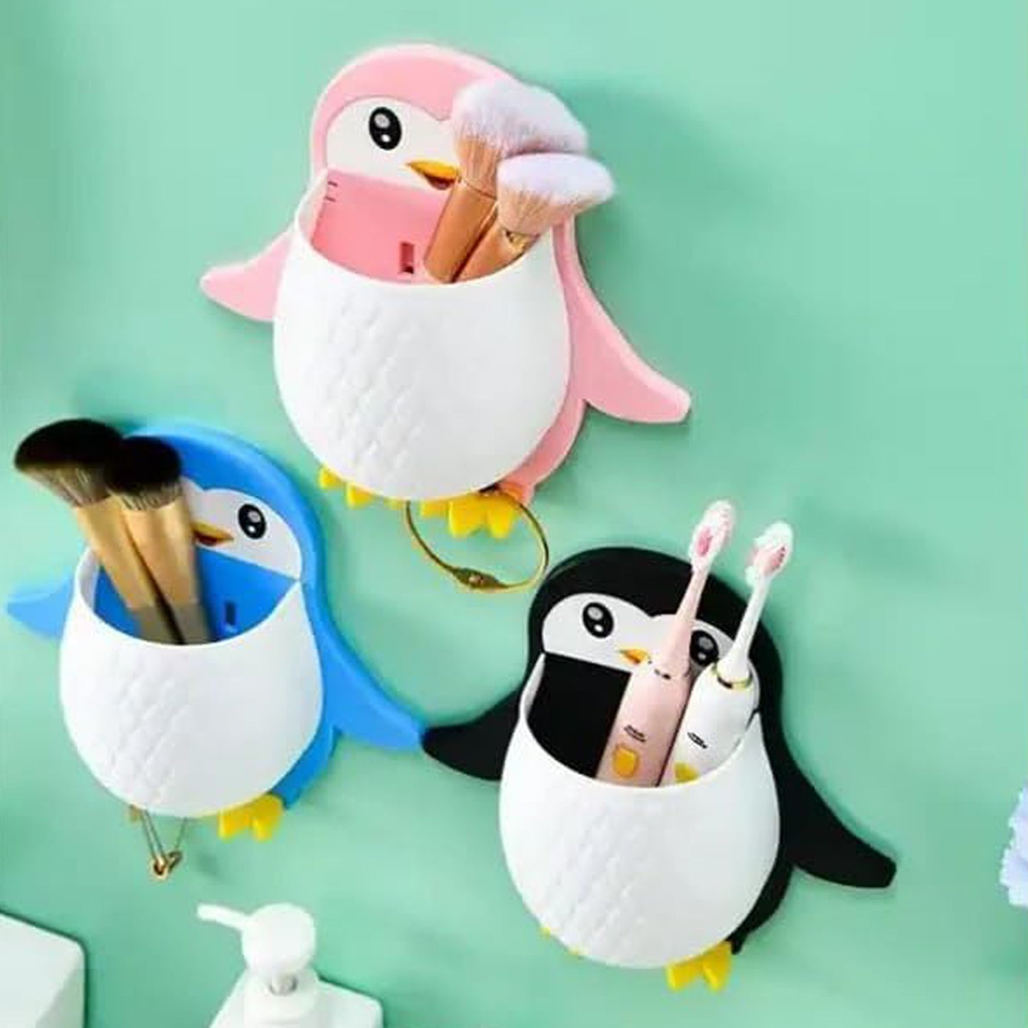 Penguin Storage Box, Adhesive Remote Case, Electric Toothbrushes Holder, Universal Controller Holder, Wall Nightstand, Office Plastic Wall Mount - infinityexculsivestore.com