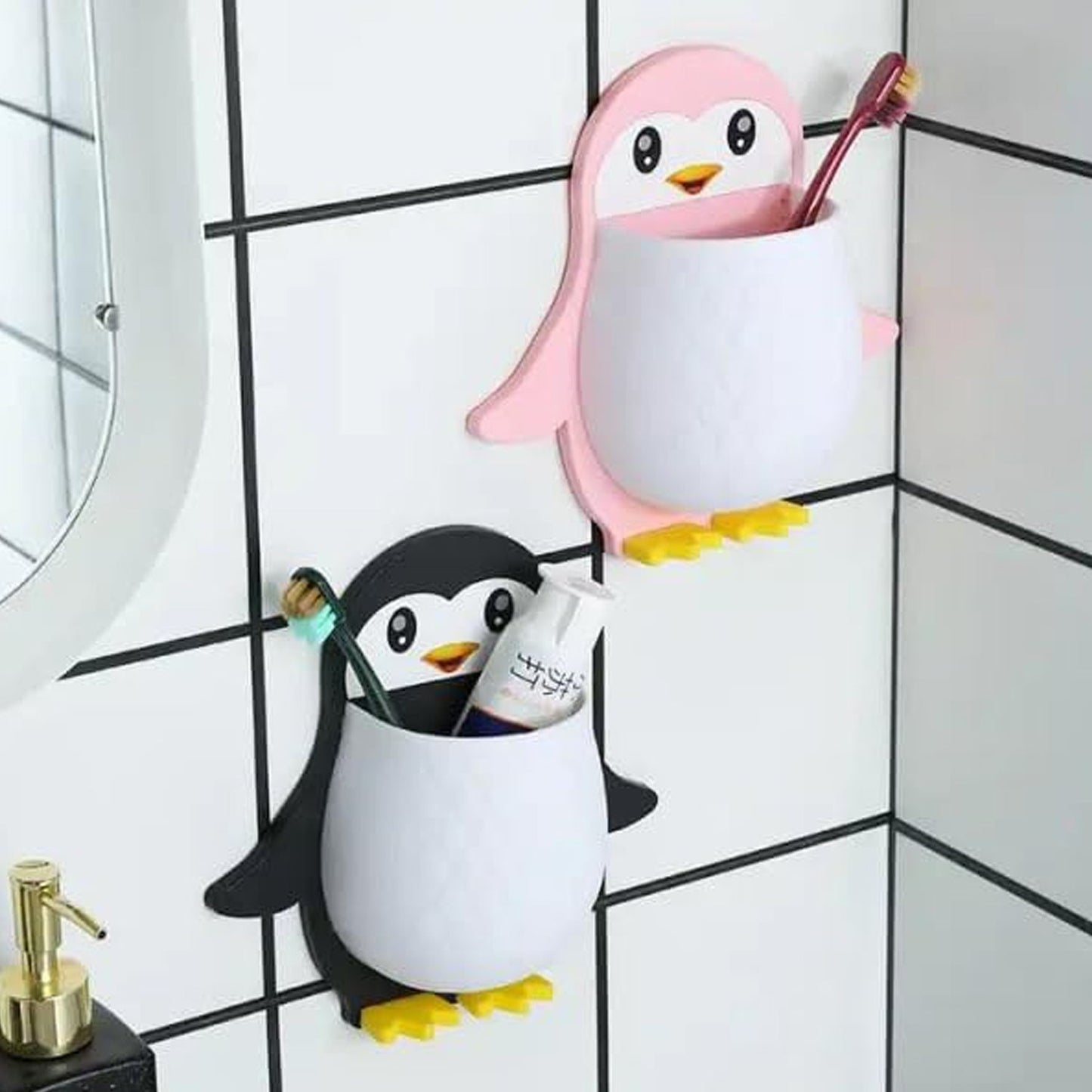 Penguin Storage Box, Adhesive Remote Case, Electric Toothbrushes Holder, Universal Controller Holder, Wall Nightstand, Office Plastic Wall Mount - infinityexculsivestore.com