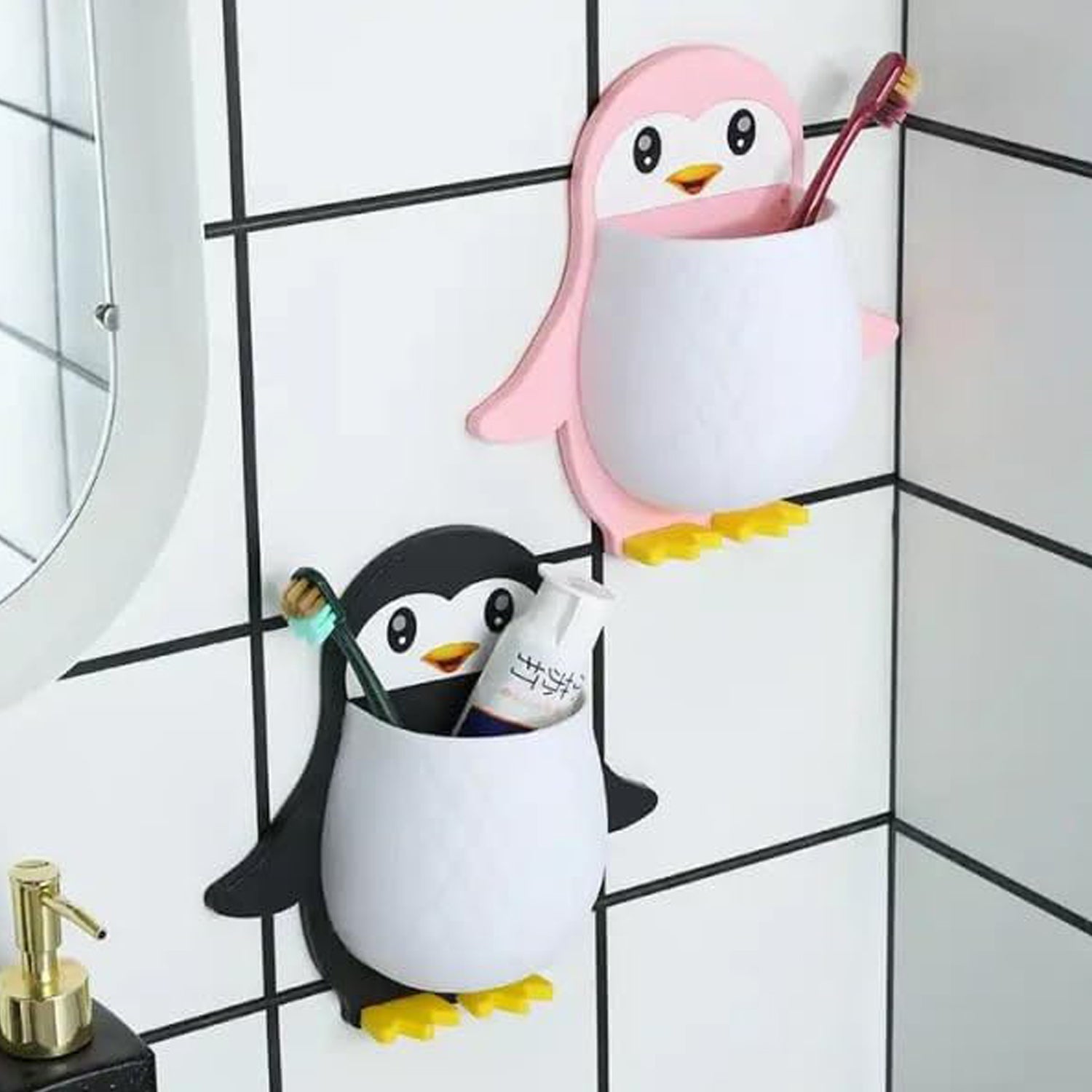 Penguin Storage Box, Adhesive Remote Case, Electric Toothbrushes Holder, Universal Controller Holder, Wall Nightstand, Office Plastic Wall Mount - infinityexculsivestore.com