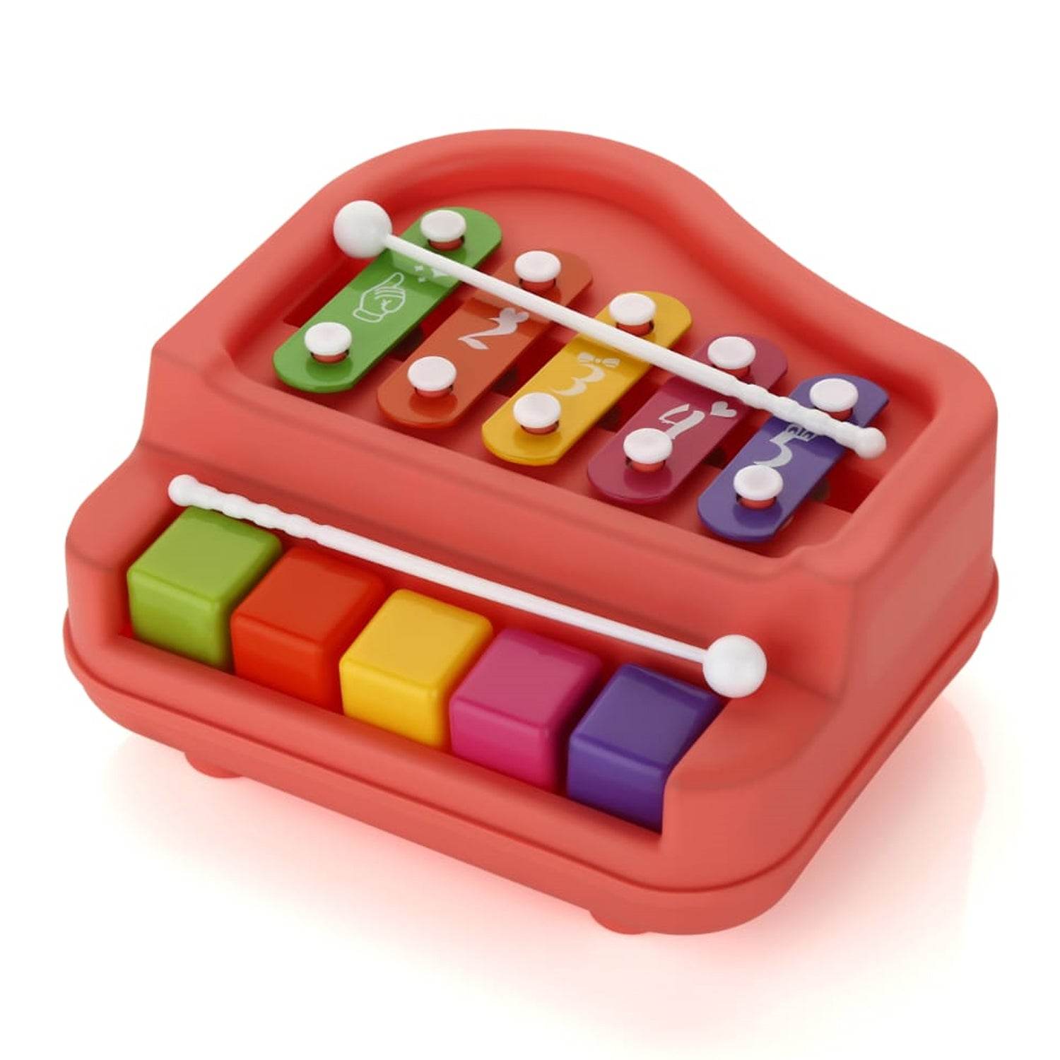 2 in 1 Baby Piano Xylophone Toy for Toddlers, 5 Multicolored Key Keyboard Xylophone Piano, Preschool Educational Musical Learning Instruments Toy for Baby Kids Girls Boys 3+ Years (1 Pc) - infinityexculsivestore.com