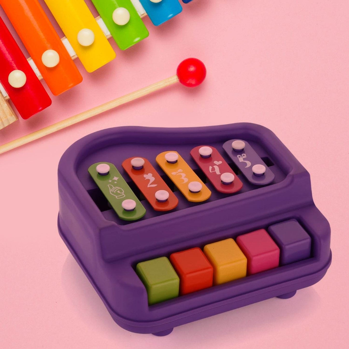 2 in 1 Baby Piano Xylophone Toy for Toddlers, 5 Multicolored Key Keyboard Xylophone Piano, Preschool Educational Musical Learning Instruments Toy for Baby Kids Girls Boys 3+ Years (1 Pc) - infinityexculsivestore.com