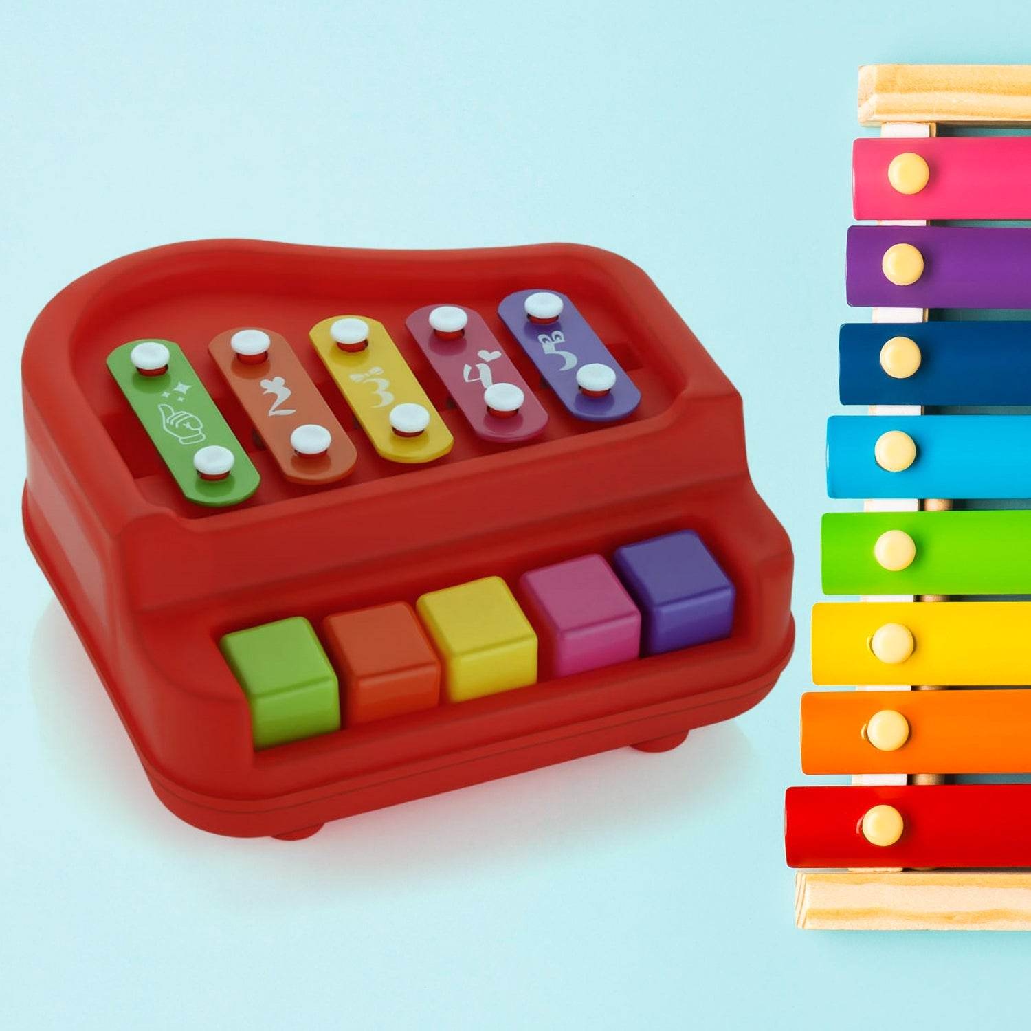 2 in 1 Baby Piano Xylophone Toy for Toddlers, 5 Multicolored Key Keyboard Xylophone Piano, Preschool Educational Musical Learning Instruments Toy for Baby Kids Girls Boys 3+ Years (1 Pc) - infinityexculsivestore.com