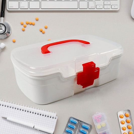 3 Compartment Medical Box, 1 Piece, Indoor Outdoor Medical Utility, Medicine Storage Box, Detachable Tray Medical Box Multi Purpose Regular Medicine, First Aid Box with Handle, Transparent Lid & Color BoxΒ  - infinityexculsivestore.com