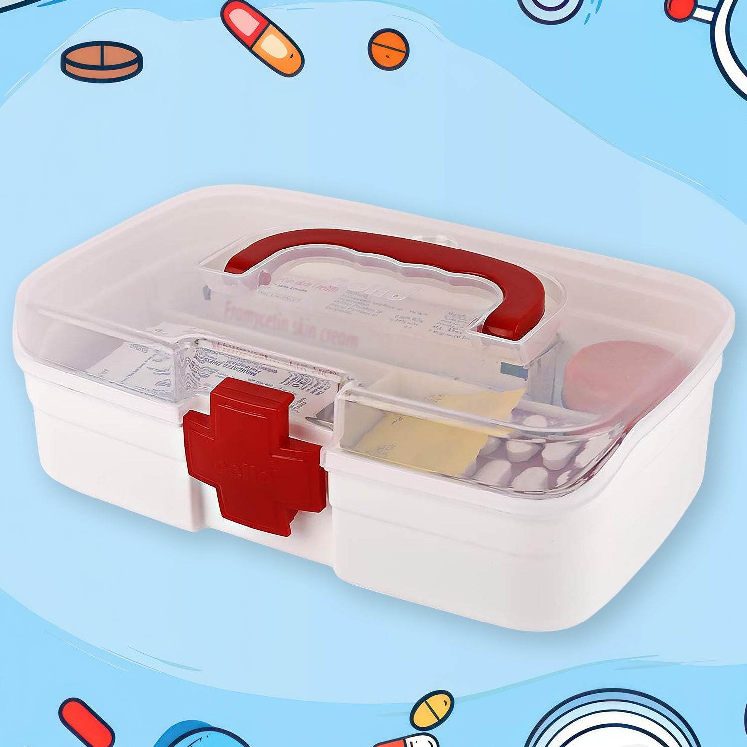 3 Compartment Medical Box, 1 Piece, Indoor Outdoor Medical Utility, Medicine Storage Box, Detachable Tray Medical Box Multi Purpose Regular Medicine, First Aid Box with Handle, Transparent Lid & Color Box  - infinityexculsivestore.com